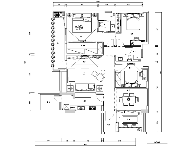 时尚简约四居室资料下载-玫瑰湾四居室住宅设计施工图（附效果图）