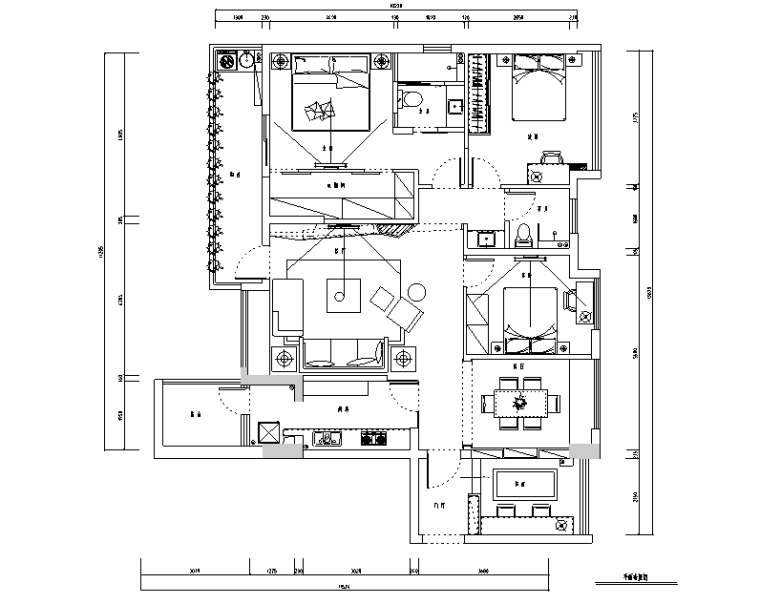 CAD玫瑰花图资料下载-玫瑰湾四居室住宅设计施工图（附效果图）