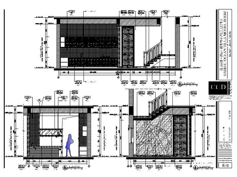 [海口]南加州风别墅精装样板间设计施工图（含效果图、软装方案）-[海口]南加州风别墅精装样板间设计立面图