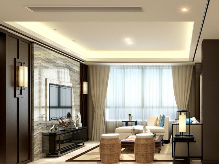 沙发中式客厅资料下载-简约新中式客厅3D模型下载