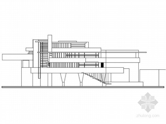 景观流水背景墙剖面图资料下载-某三层流水别墅建筑方案图（含Sketchup文件）