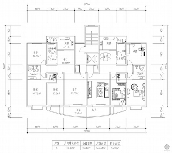 一梯两户高层住宅户型图纸资料下载-板式高层一梯两户户型图(119/119)