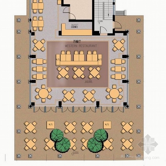 [杭州]江南庭院式典雅五星级酒店设计方案西餐厅平面图 
