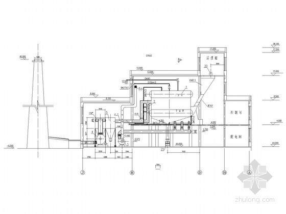 [北京]大型住宅小区锅炉房工艺设计全套施工图-锅炉房剖面图 