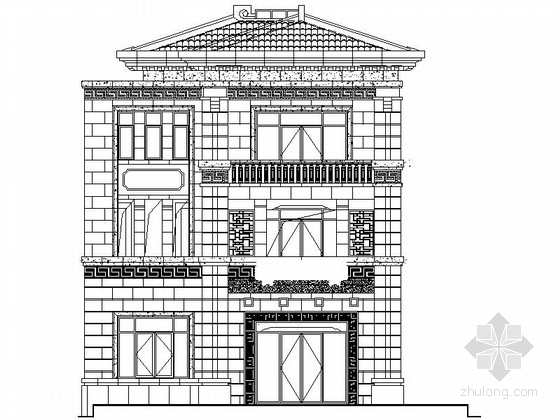 中式独栋三层资料下载-[江苏]某三层中式风格别墅建筑施工图(南入口)
