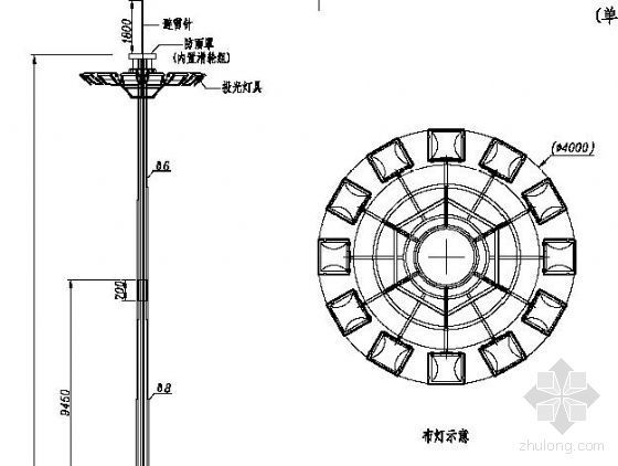 高杆灯路灯照明设计资料下载-35米升降式高杆灯大样图