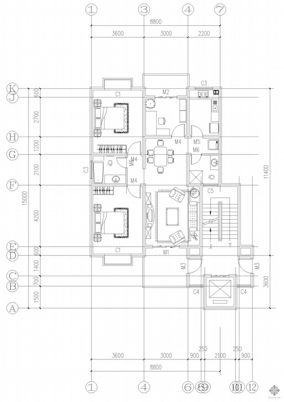 板式一梯两户型资料下载-板式高层一梯两户户型图(112/112)