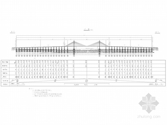 [广东]主跨480m钢与混凝土混合梁斜拉桥及引桥施工图348张（曲线桥塔塔高150米 桩长106米）-正桥桥式立面总布置图 