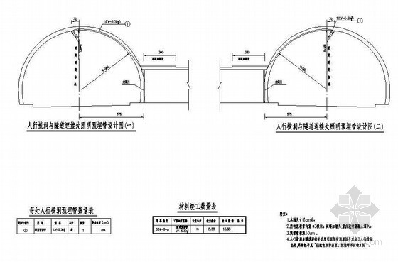 人行横洞设计资料下载-分离式双洞隧道人行横洞与隧道连接处照明预埋管节点详图设计
