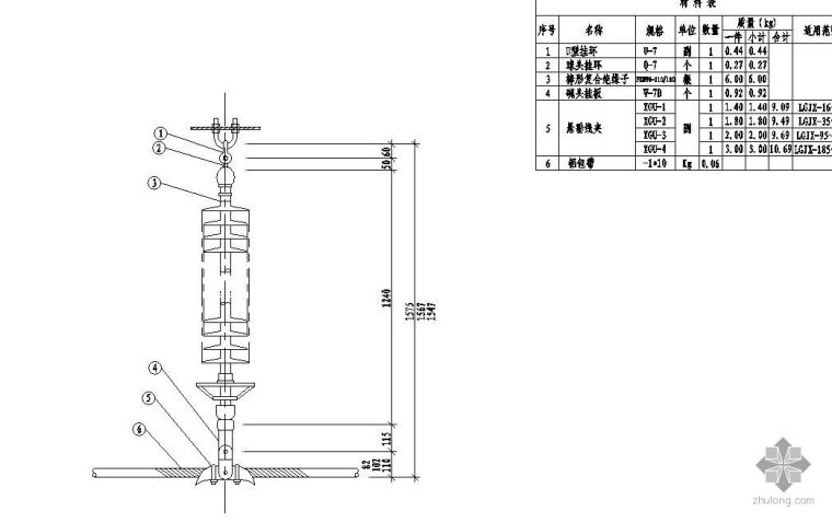 110KV绝缘子图资料下载-110KV线路导线单联悬垂绝缘子串组装图