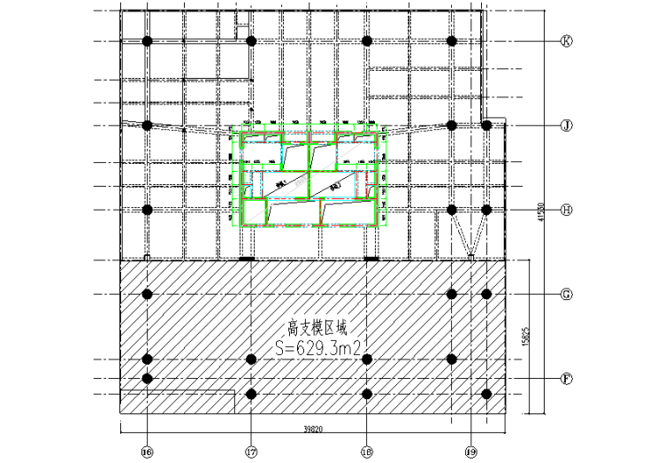 [重庆]新闻传媒中心一期工程塔楼31-33F信息发布大厅高支模安全专项施工方案（附CAD图及计算书）-支架搭设区域平面图