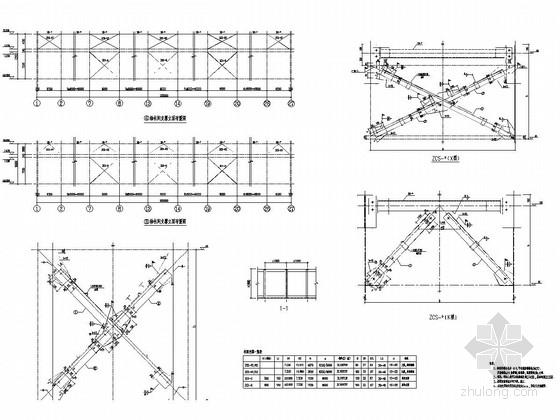[四川]174米跨门式刚架结构农机厂房结构施工图（10t吊车）-柱间支撑立面布置图 