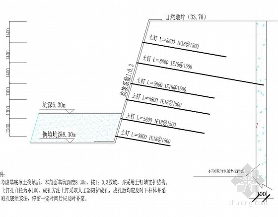 干挂墙身详图资料下载-[北京]8米深基坑土钉墙支护及搅拌桩止水帷幕施工图