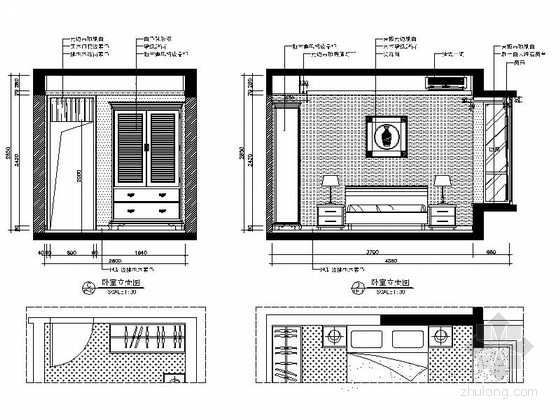 [广西]简欧风格四居室样板房装修图（含效果）卧室立面图