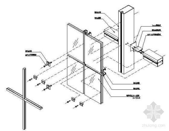 隐框玻璃幕墙装配三维节点图