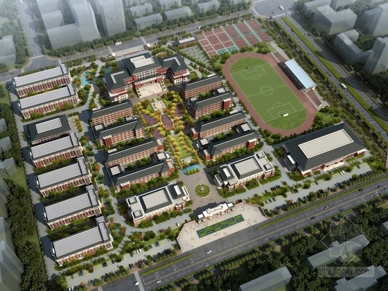 新中式教学楼模型资料下载-[安徽]新中式风格中学校园规划设计方案文本