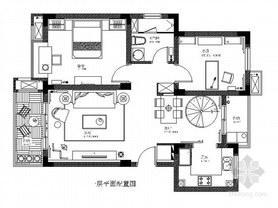 室内设计小别墅资料下载-[徐州]浪漫简欧2层小别墅室内设计施工图（含效果图）