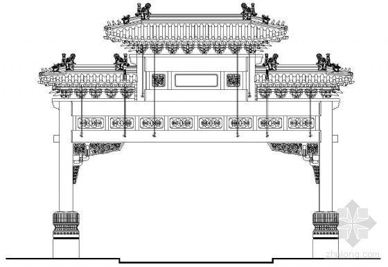 景区牌楼施工方案资料下载-某古建牌楼建筑立面剖面方案