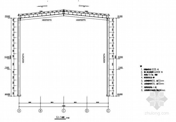25m门式钢架厂房资料下载-某22M钢结构厂房结构施工图