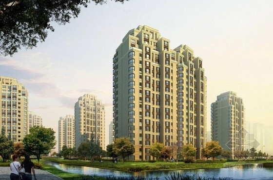 [上海]现代风格高层高级住宅区建筑设计方案文本-现代风格高层高级住宅区建筑效果图 