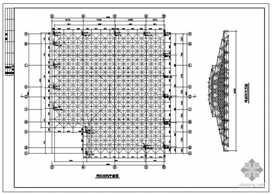 酒店屋顶网架结构资料下载-某酒店泳馆网架带气楼初步设计图