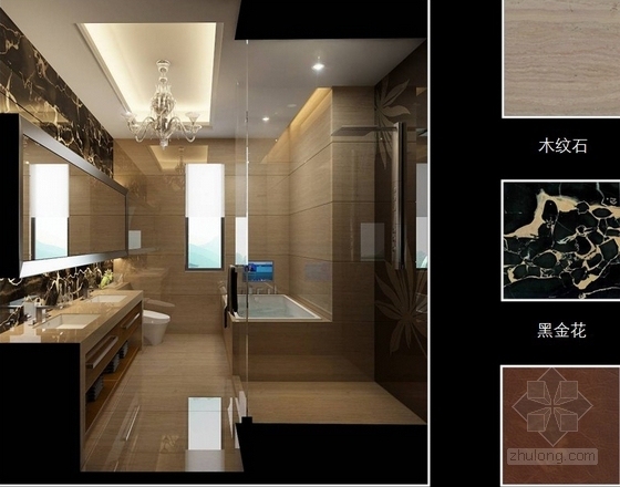 [北京]名师设计现代双层别墅样板房方案图-主卫效果图