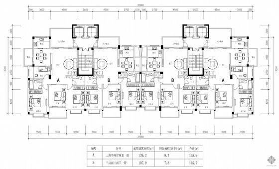 建筑户型组合资料下载-塔式高层一梯两户户型组合(116/136)