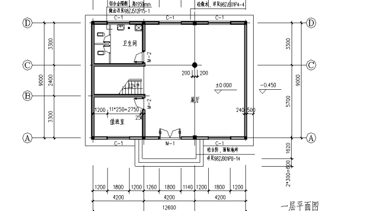 某工艺楼工程量计算书实例（含图纸）-一层平面图