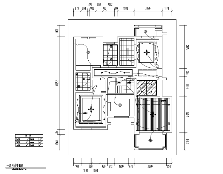 简约主义风格三居室别墅设计施工图（附效果图）-一层开关布置图