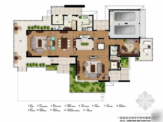 室内田园风情住宅资料下载-[北京]田园风情双层别墅设计方案图