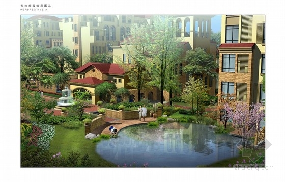 [四川]托斯卡纳风格别墅区中庭水景公园景观设计方案-效果图 