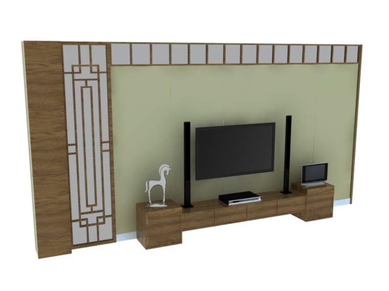 电视背景墙模型资料下载-中式电视墙3D模型下载