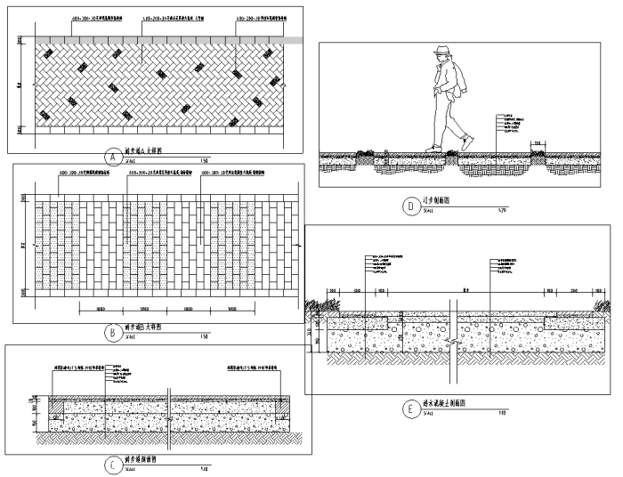 [湖南]滨湖生态长廊湿地公园景观绿化设计全套施工图（附131张PDF施工图）-游步道设计详图