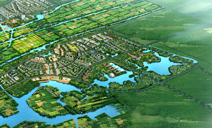 [山东]博兴生态型城市综合片区设计（生态、休闲、娱乐）-生态型城市综合片区设计——鸟瞰图