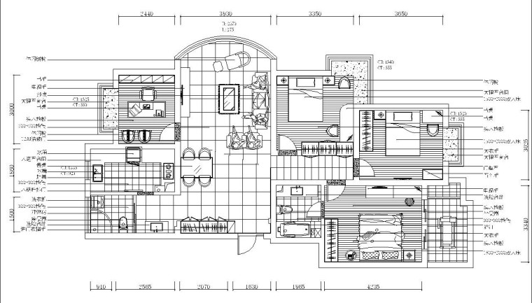 160三室两厅装修资料下载-超现代风格三室二厅装修施工图设计（附效果图）