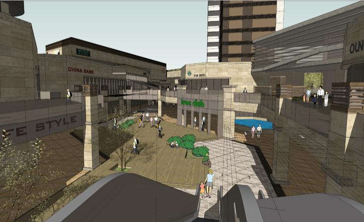 下沉广场景观文本资料下载-现代下沉式广场与大型商业建筑sketchup模型
