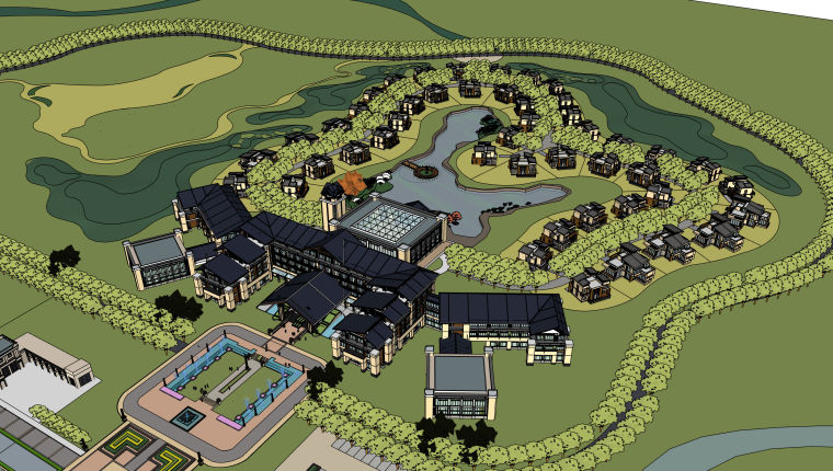 民宿建筑设计平面图资料下载-民宿旅游度假区整体建筑设计模型