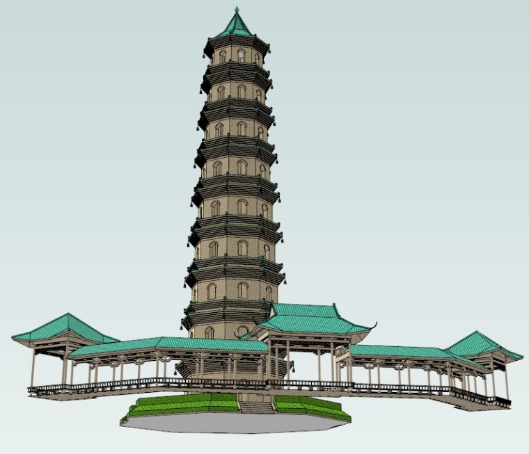 中国古建亭台楼阁塔SketchUp模型分享-塔楼