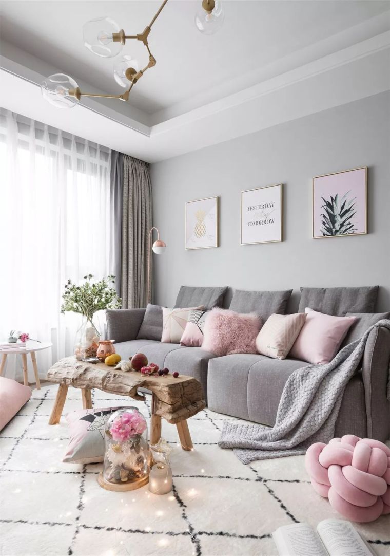 粉红色室内资料下载-室内设计|灰色与粉色的搭配，让空间多了生活感。