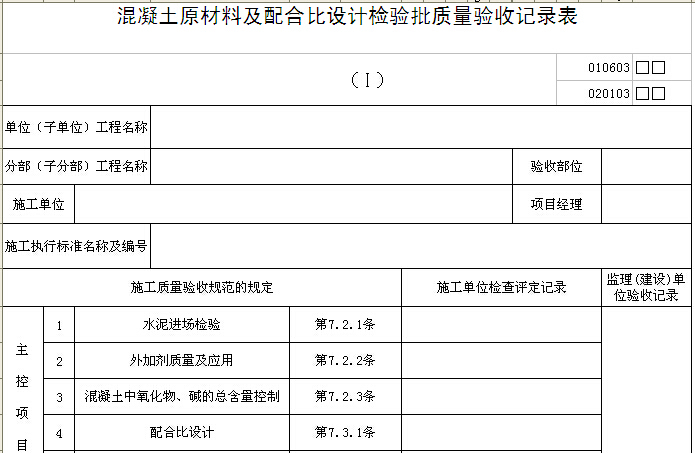 原材料及配合比资料下载-混凝土原材料及配合比设计检验批质量验收记录表