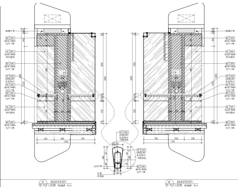 [上海]CCD--上海世茂洲际深坑酒店招标图+概念方案+客房概念-电梯轿厢立面图1