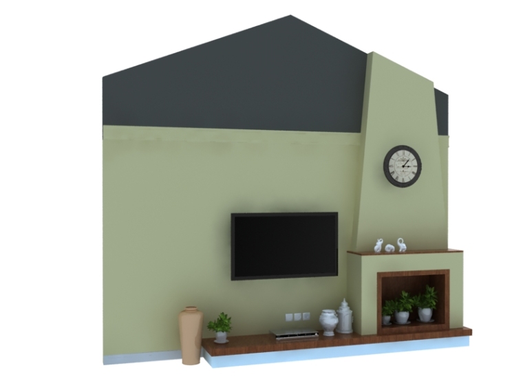 美式电视背景墙装修资料下载-美式电视墙3D模型下载