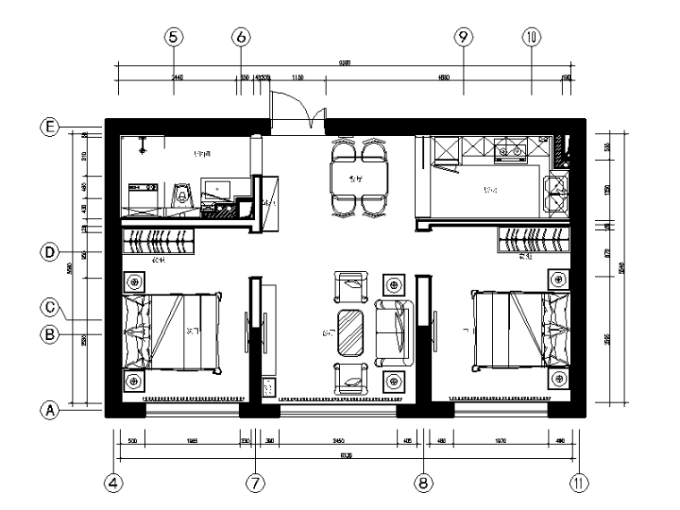 黑龙江室内施工图资料下载-[黑龙江]现代风格样板间设计CAD施工图（含效果图）