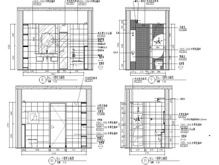 [上海]某公寓住宅样板房户型施工图-卫生间立面图