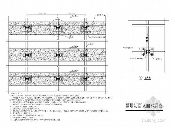 [安徽]12层框架结构公共服务用房石材幕墙施工图（含计算书）-幕墙防雷立面示意图