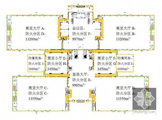 68个消防工程安全及设施应用案例分析（280余页 图文并茂）-一层防火分区示意图