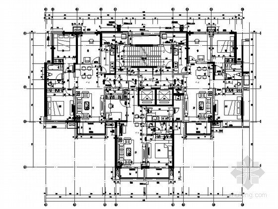 一梯四户高层平面图CAD资料下载-高层住宅一梯三户型平面图