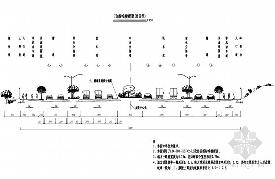 6米宽道路资料下载-[安徽]道路红线70米宽城市主干路工程设计套图（272页 道路 交通工程）