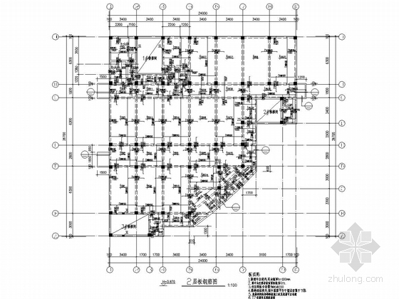 [深圳]四层框架结构甲级医院结构施工图（含建施）-二层板钢筋图