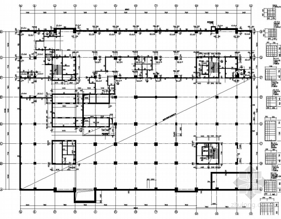 [江苏]22层框架剪力墙结构医院病房楼结构施工图（三层地下室、建筑图）-人防地下室墙体布置及柱布置图